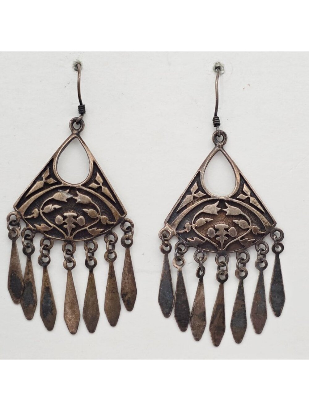 Vintage Sterling Silver Dangle Chandelier Earrings With Ornate Floral Design